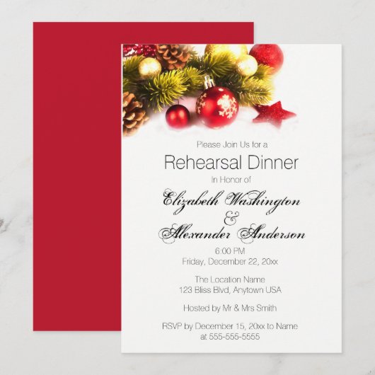 Invitation Festive Noël Mariage de la répétition Dîner Invita (Devant / Derrière)