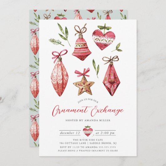 Invitation Festive Noël Ornament Exchange Party (Devant / Derrière)