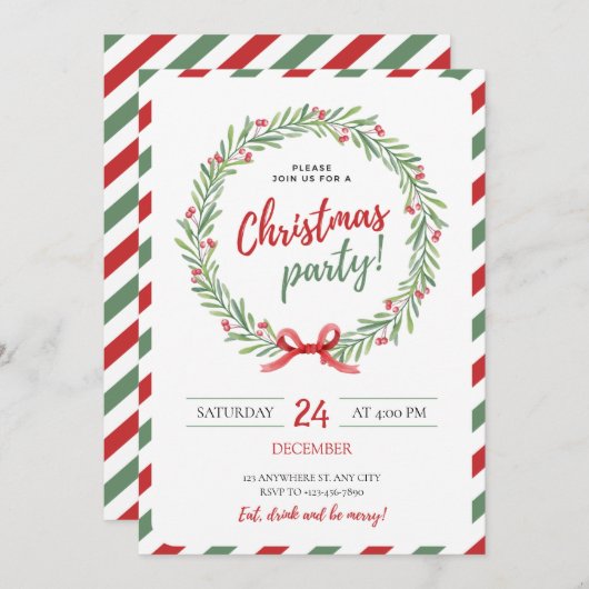 Invitation Festive Noël Wreath Party (Devant / Derrière)
