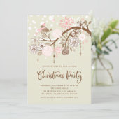 Invitation Festive Oiseau rose et Fleurs Noël (Debout devant)