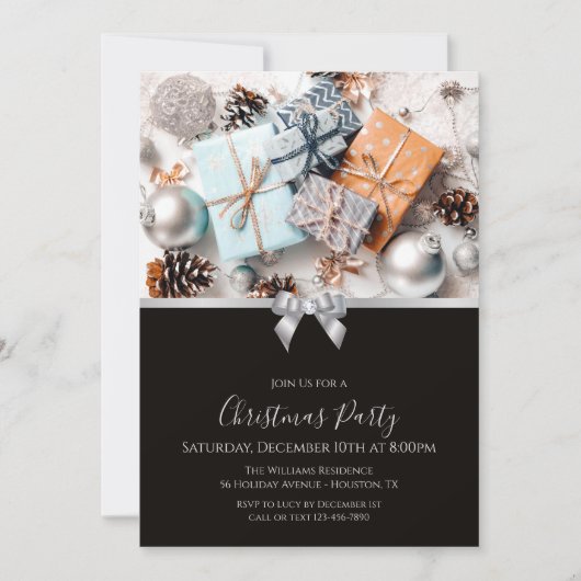 Invitation Festive Ornements & Bijoux Bow Noël (Devant)