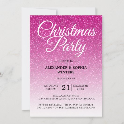 Invitation Festive Parties scintillant rose chaud Ombre fête (Devant)