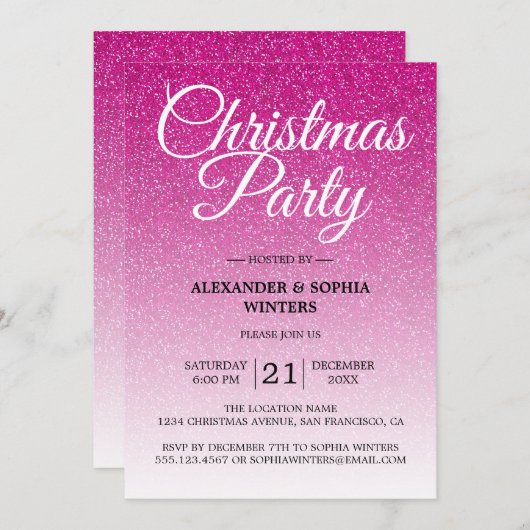 Invitation Festive Parties scintillant rose chaud Ombre fête  (Devant / Derrière)
