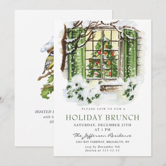Invitation Festive Pays Fêtes Noël VACANCES BRUNCH (Devant / Derrière)