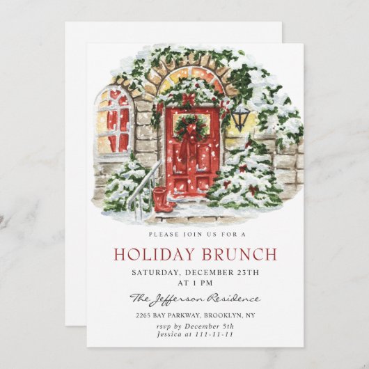 Invitation Festive Pays Fêtes Noël VACANCES BRUNCH (Devant / Derrière)