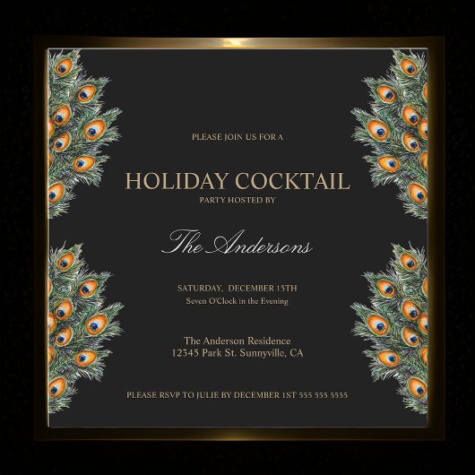 Invitation Festive Peacock Holiday Cocktail de Noël