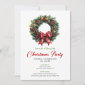 Invitation Festive Pine Wreath Christmas Party Editable Card (Devant)