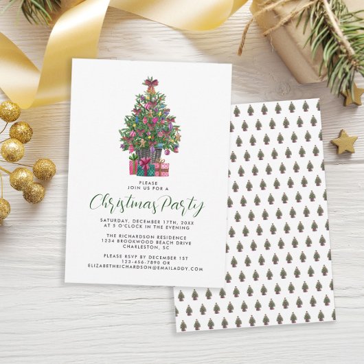 Invitation Festive Pink Whimsical Christmas Tree Party