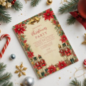 Invitation Festive Poinsettia Bells Holiday