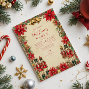 Invitation Festive Poinsettia Bells Holiday