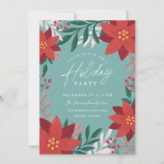 Invitation Festive Poinsettia Fleurs Fêtes Fête (Devant)