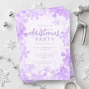 Invitation Festive Purple Faux Foil Snowflakes Noël