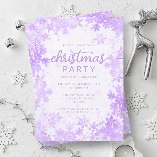Invitation Festive Purple Faux Foil Snowflakes Noël