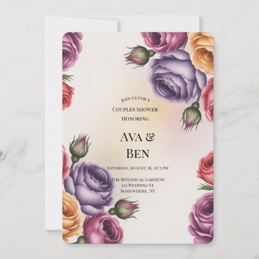 Invitation Festive Purple Orange and Red Roses Couples Shower (Devant)