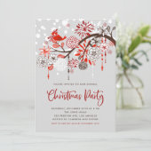 Invitation Festive Red Bird and Flowers Noël Party (Debout devant)