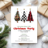 Invitation Festive red black buffalo Christmas tree invites