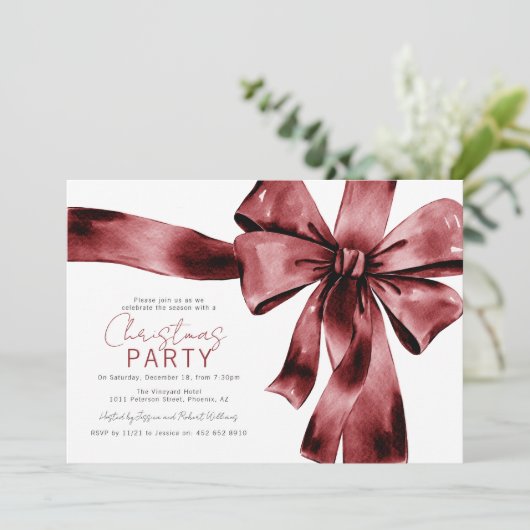 Invitation Festive Red Bow Corporate Christmas Party (Debout devant)