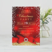 Invitation Festive Red Gold Bow Christmas Party (Debout devant)