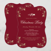 Invitation Festive Red Gold Noël Fête (Devant / Derrière)