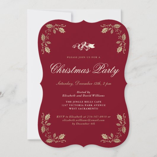 Invitation Festive Red Gold Noël Fête (Devant)