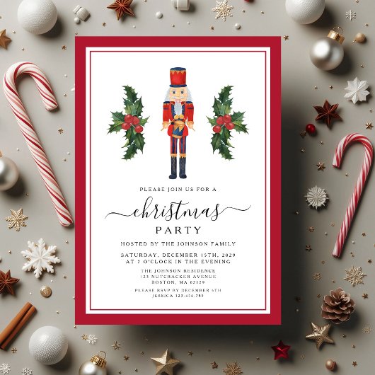 Invitation Festive Red Nutcracker fête de Noël