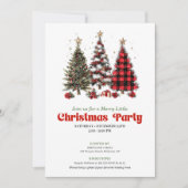 Invitation Festive red plaid buffalo Christmas tree invites (Devant)