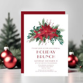 Invitation Festive Red Poinsettia Brunch de Noël