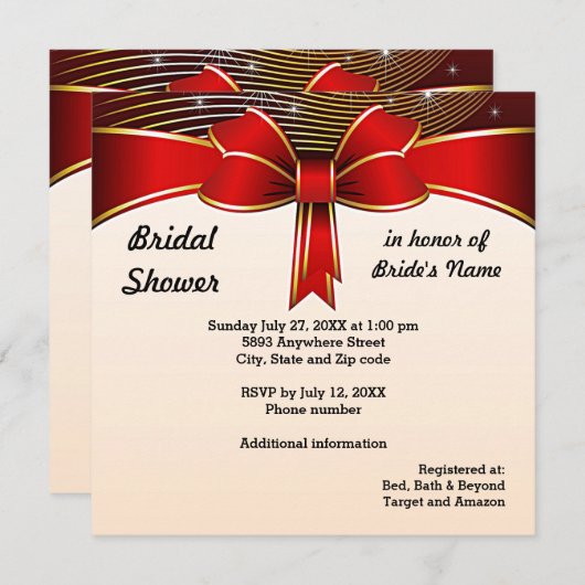 Invitation Festive Red Ribbon Bridal Shower (Devant / Derrière)