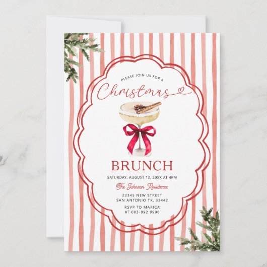 Invitation Festive Red Stripe & Holiday Christmas Brunch (Devant)