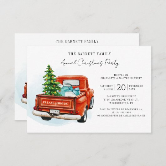Invitation Festive Red Truck Noël Party (Devant / Derrière)