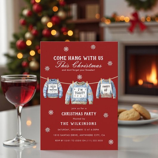 Invitation Festive Red xmas Sweater Christmas Party