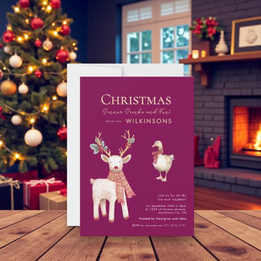 Invitation Festive reindeer goose Watercolor Holiday Party