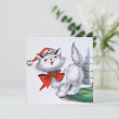 Invitation Festive rétro vintage Noël fête de chat (Debout devant)