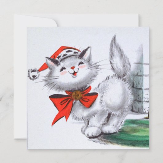 Invitation Festive rétro vintage Noël fête de chat (Devant)