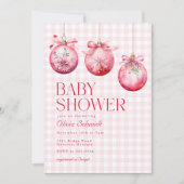 Invitation Festive rose ornement de Noël Baby shower fille (Devant)