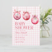 Invitation Festive rose ornement de Noël Baby shower fille (Debout devant)