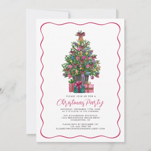 Invitation Festive rose Whimsical Christmas Tree Party rose (Devant)