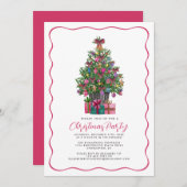Invitation Festive rose Whimsical Christmas Tree Party rose (Devant / Derrière)