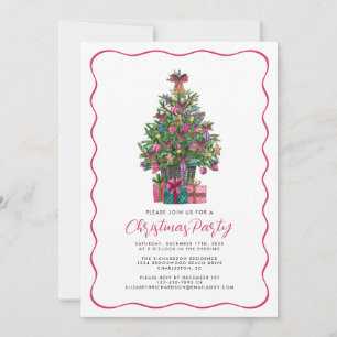 Invitation Festive rose Whimsical Christmas Tree Party rose