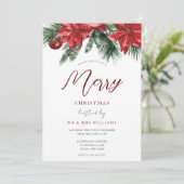 Invitation Festive rouge florale classique fête de Noël (Debout devant)