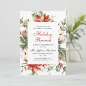 Invitation Festive Rouge Poinsettia Noël Brunch (Debout devant)