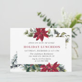 Invitation Festive Rouge Poinsettia Noël VACANCES DÉJEUNER (Debout devant)