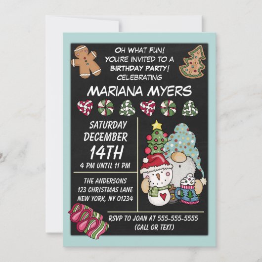 Invitation Festive Rustique Gnome Noël fête d'anniversaire (Devant)