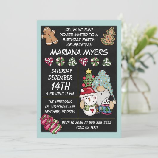 Invitation Festive Rustique Gnome Noël fête d'anniversaire (Debout devant)