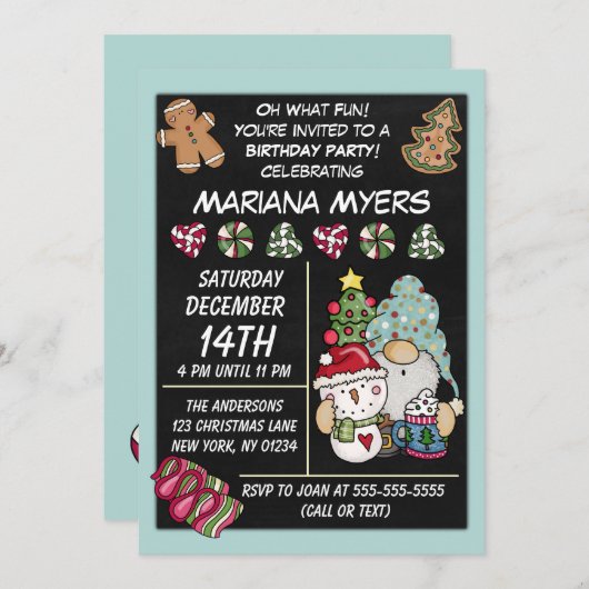 Invitation Festive Rustique Gnome Noël fête d'anniversaire (Devant / Derrière)