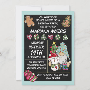 Invitation Festive Rustique Gnome Noël fête d'anniversaire