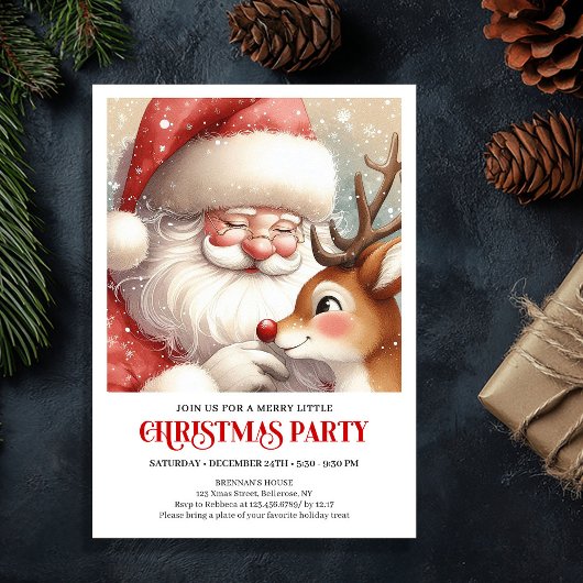 Invitation Festive Santa Claus Rudolph Holiday Cheer Party 