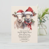 Invitation Festive Santa Hat Cow Calves Christmas Wedding  (Debout devant)