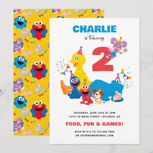 Invitation Festive Sesame Street Anniversaire de enfant Party (Devant / Derrière)