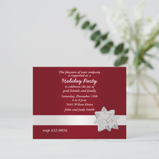 Invitation Festive Silver Bow Christmas Party (Debout devant)